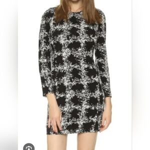 Club Monaco Black White Knit Kaisie Dress Long Sleeve Back Zip Lined Size 6